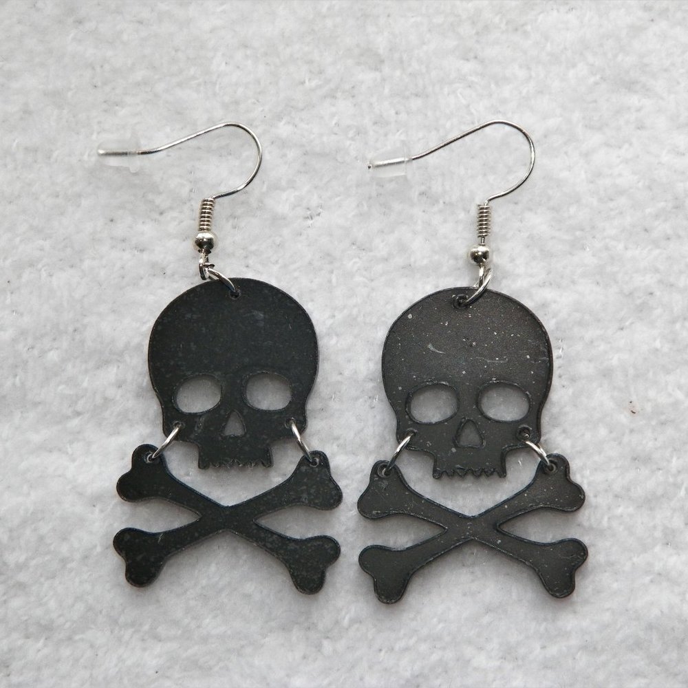 Black Skull & Crossbones Earrings Laser Cut Acrylic